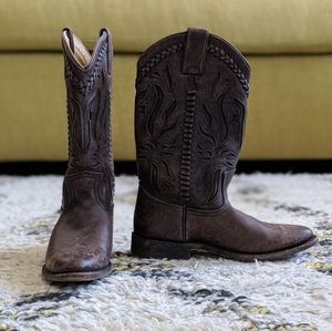 Frye Wyatt Overlay Boot Dark Brown Antiqued Sz 7